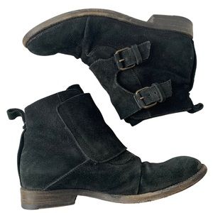 Sartore Distressed Black Suede Ankle Boots with Buckles Size 35.5